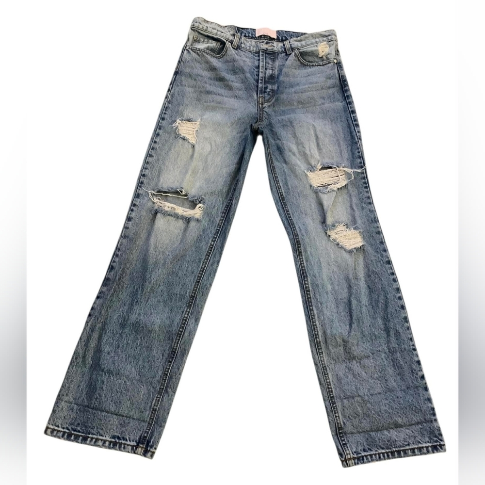REVICE‎ Denim Light Wash Distressed High Rise Straight Leg Jeans Size 30